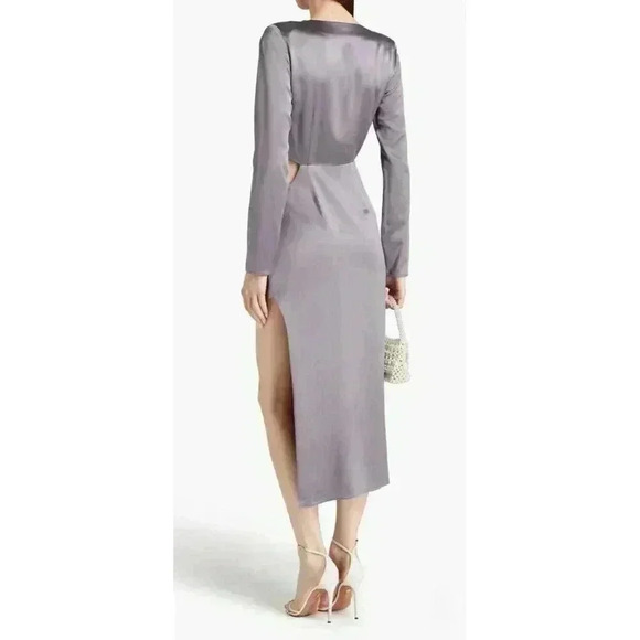 NICHOLAS Alezia Gray Twist Front Cutout Satin Side Slit Dress Sz 2 Msrp $498 - Picture 2 of 14